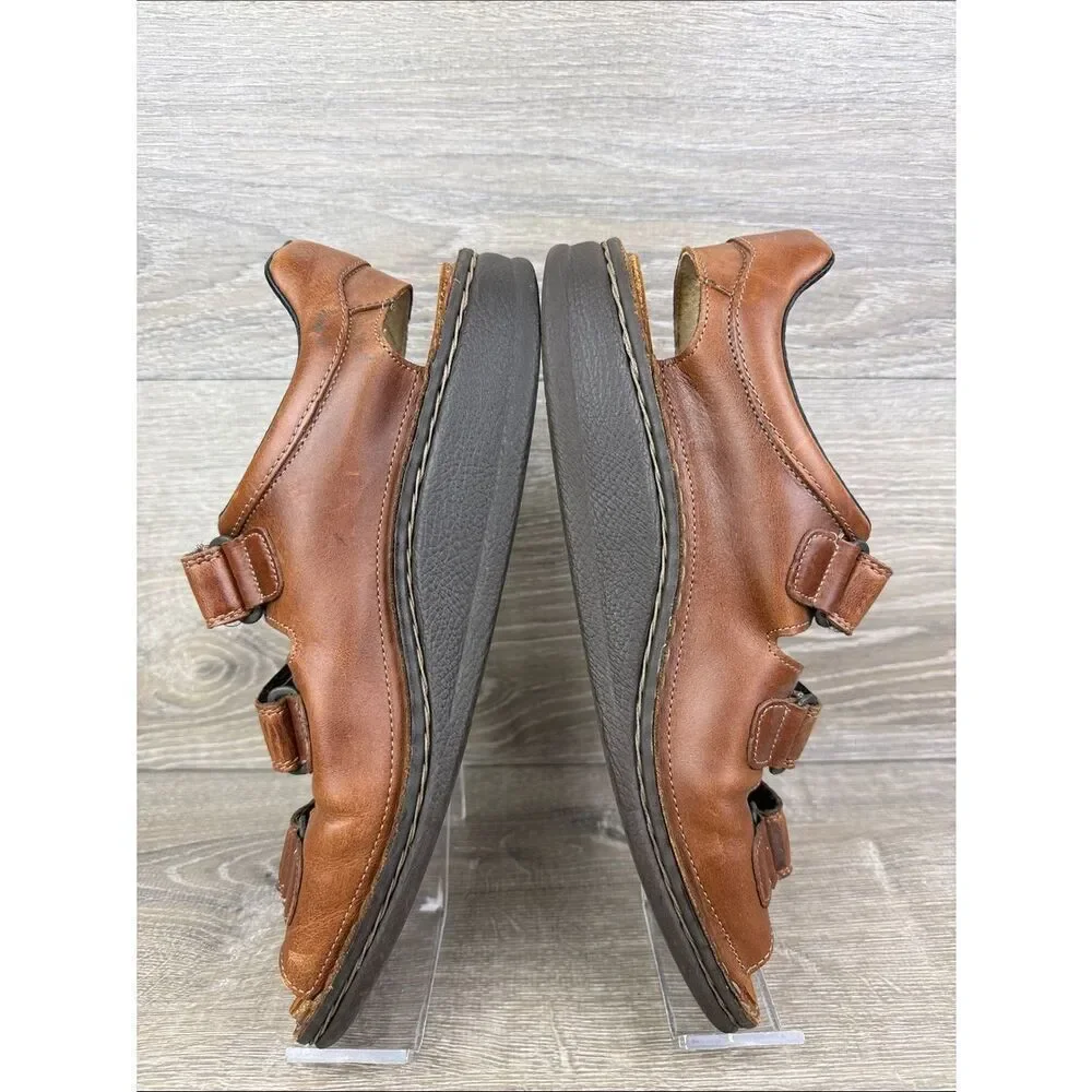 Finn Comfort Tunis Men’s Sz 11/EU 44 Brown Leather 3 Strap Hook & Loop Sandals